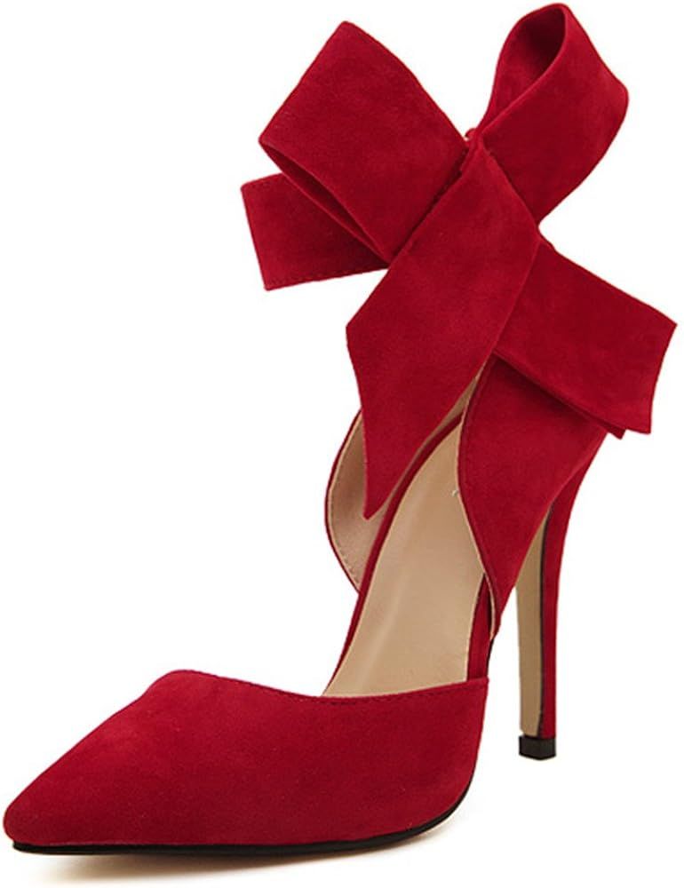 MMJULY Z&L Fashion Women's Pointy Toe High Heel Stiletto Big Bow Dress Pumps | Amazon (US)