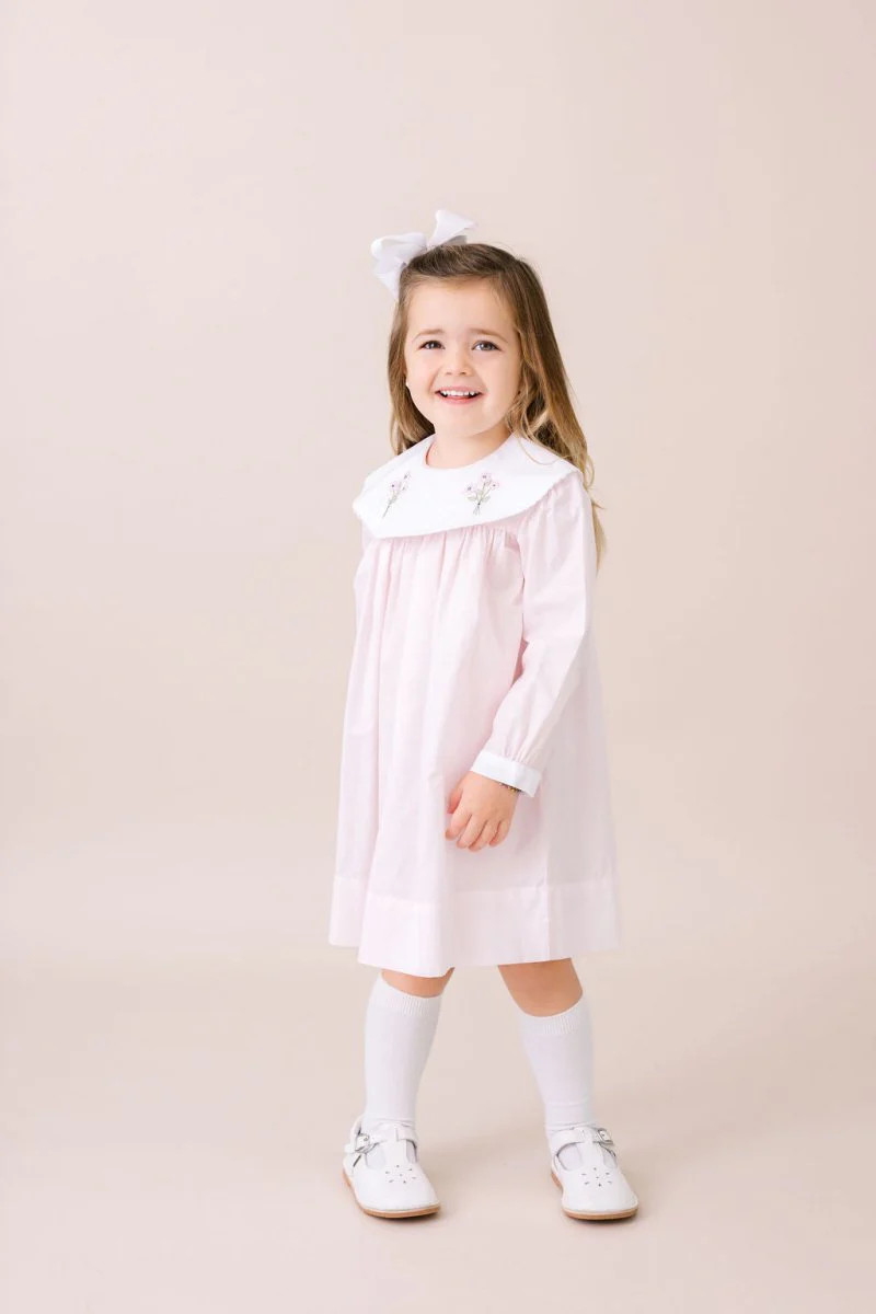 Sandra Dress Long Sleeve - Blessing Pink Batiste, Flowers | Lullaby Set