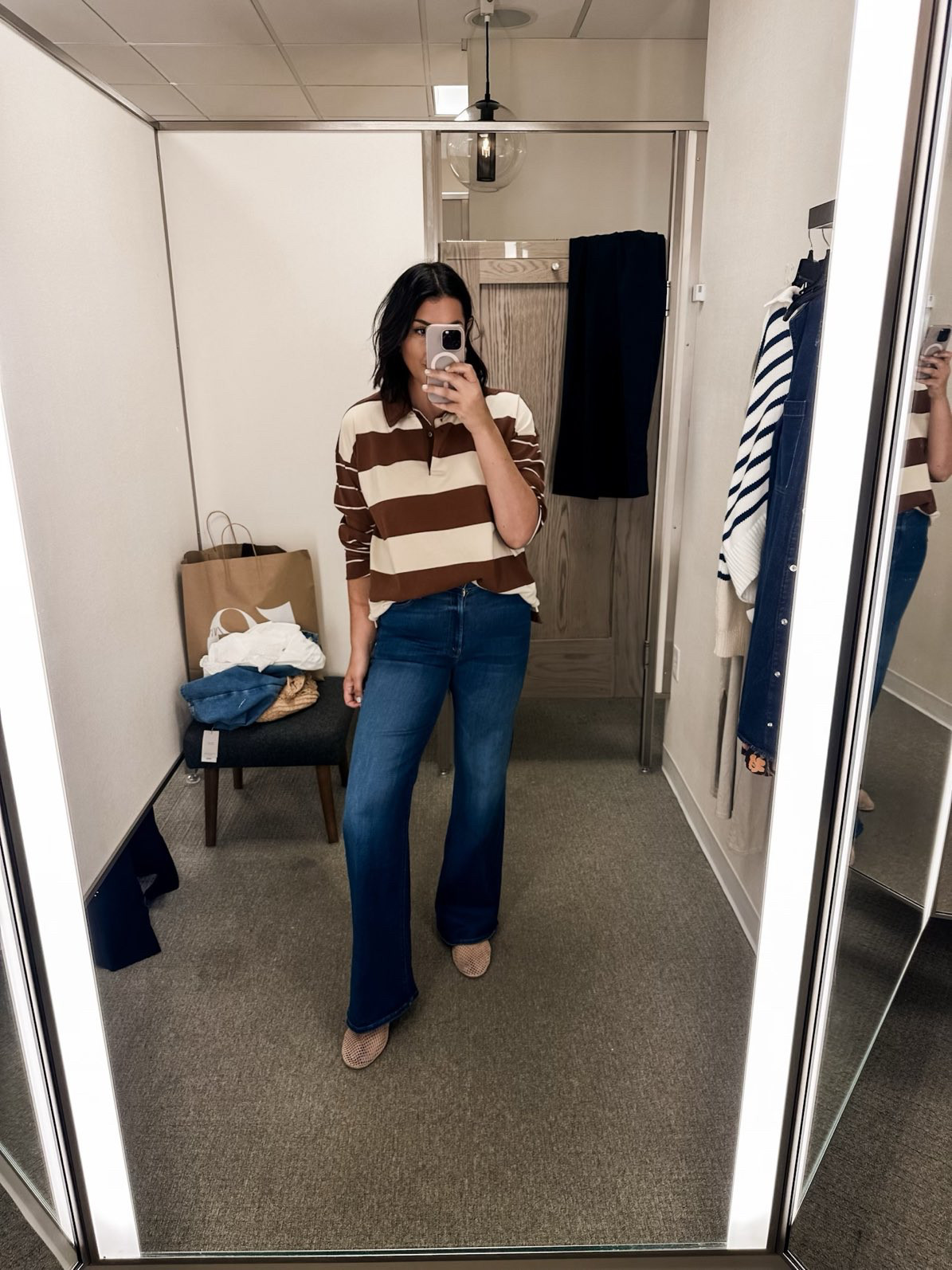 I’m in the medium of the top — it runs generously! Definitely size down! I had low hopes for this because I read the reviews before I found it in store, but I didn’t find the top to feel ‘rough’. It’s 100% cotton and that’s what it feels like to me, like a structured thick cotton that will soften with wash and wear.


The Mother Hustler are still in and out of stock but you can check them out here! I’m in the 29. 

 