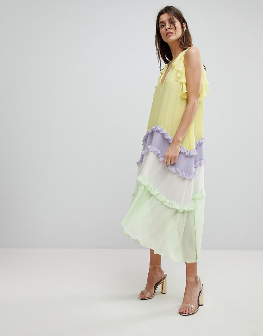 Three Floor Tiered Midi Dress With Frill Detail - Multi | ASOS US