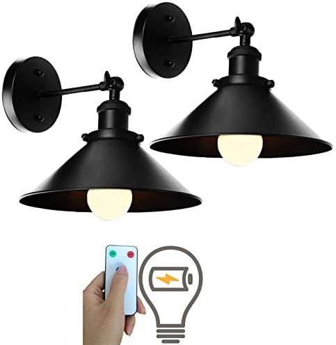 2 Light Black Wall Sconces Adjustable Swing Arm Wall Lamp, Led Remote Control Battery Operated Indoo | Amazon (US)