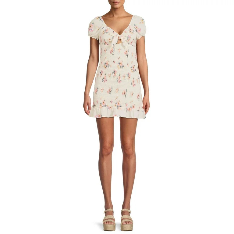 Madden NYC Juniors' Smocked Cut-Out Dress with Short Sleeves | Walmart (US)