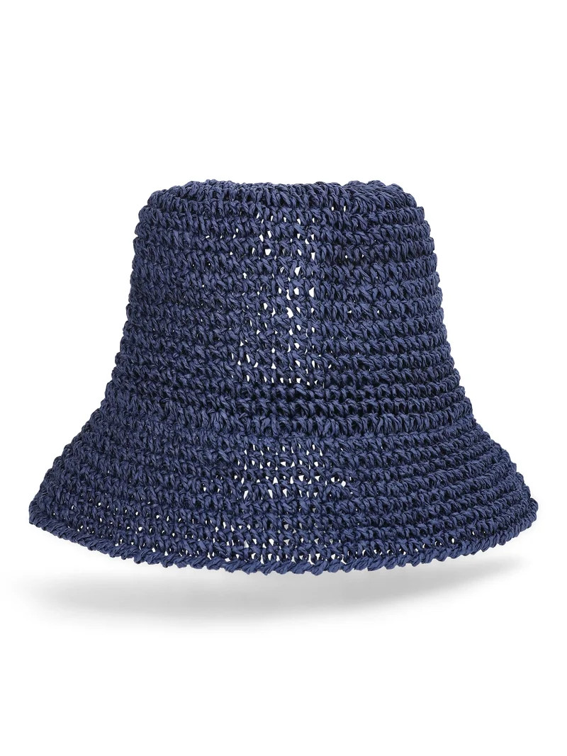 No Boundaries Straw Bucket Hat, Women's, Navy | Walmart (US)