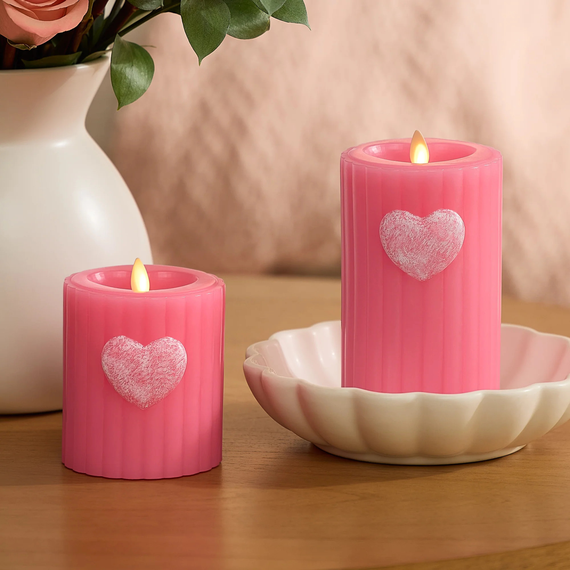 Sweet Pink Ribbed Flameless Candle Pillar | Luminara