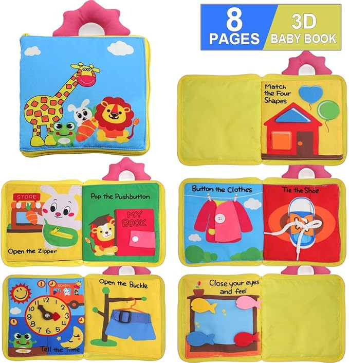 POKONBOY Quiet Books for Toddlers - Soft Baby Books Touch and Feel Cloth Book, 3D Books Fabric Ac... | Amazon (US)