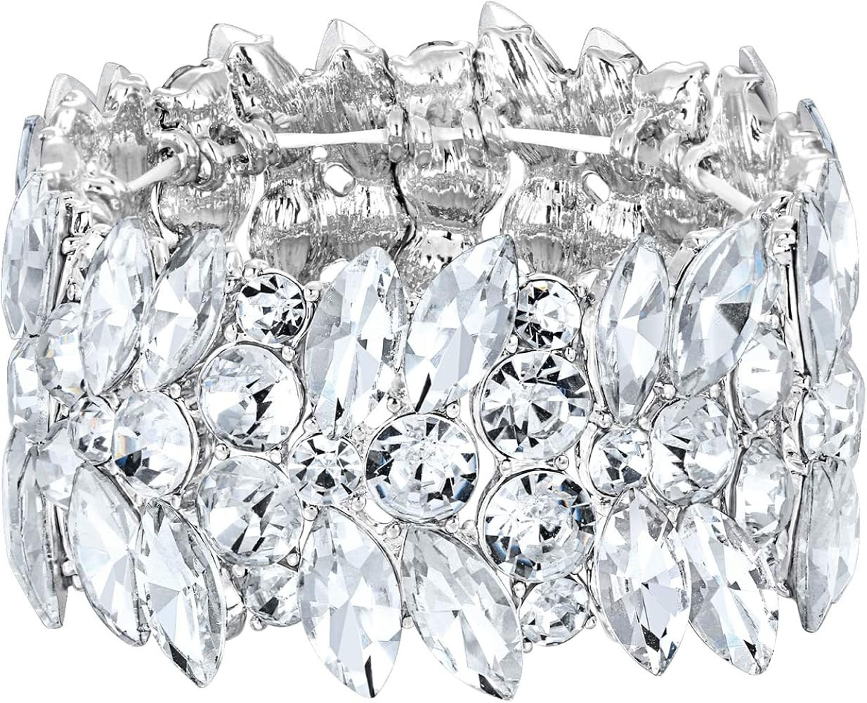 EVER FAITH Women's Stretch Bracelet Marquise Crystal Art Deco Hand Chain Wedding Bridal Jewelry | Amazon (US)