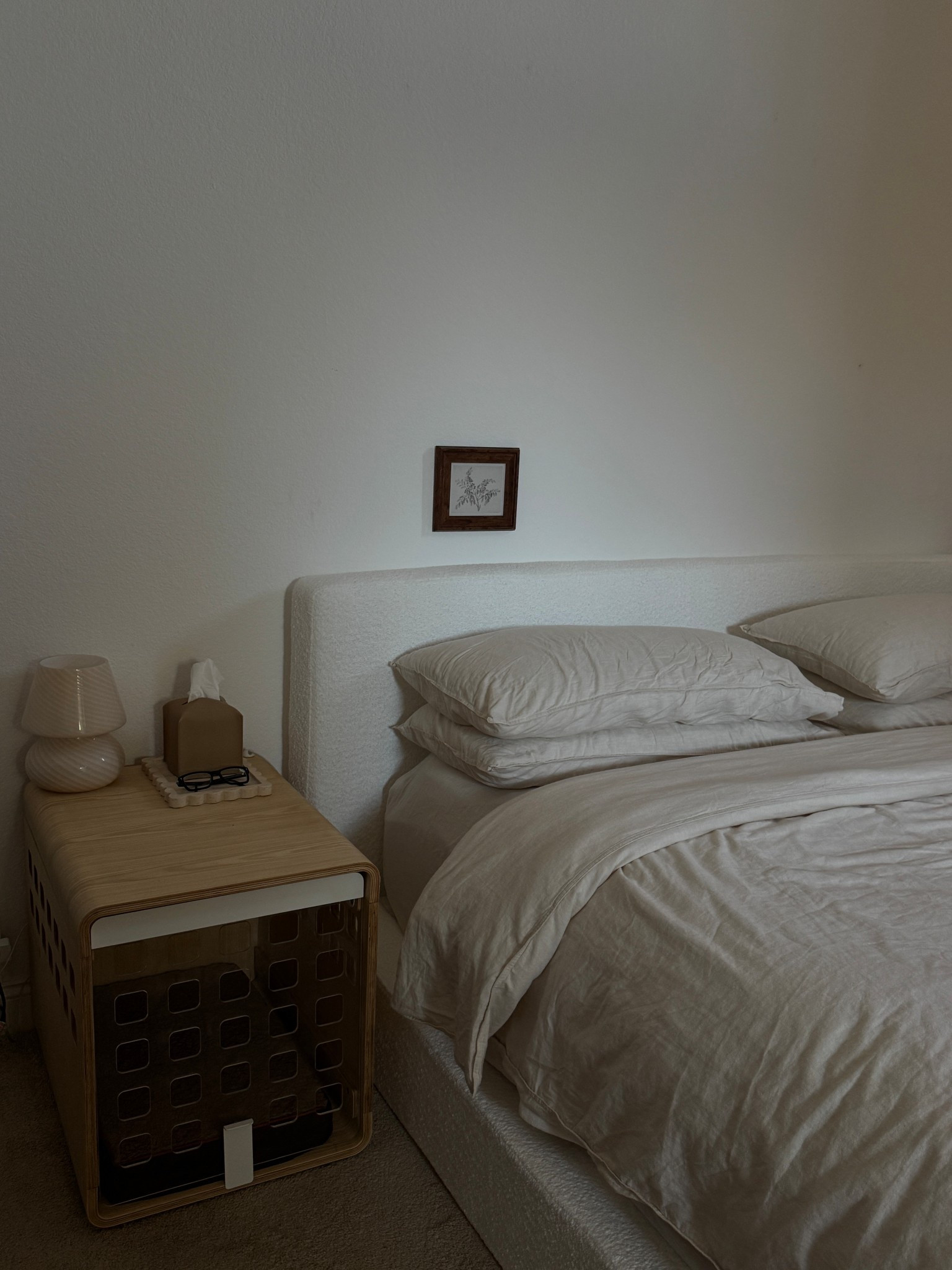 New bedroom update! Boucle bed, Brookline cashmere bedding, coop pillow, fable dog crate. 

#LTKHome #LTKSaleAlert