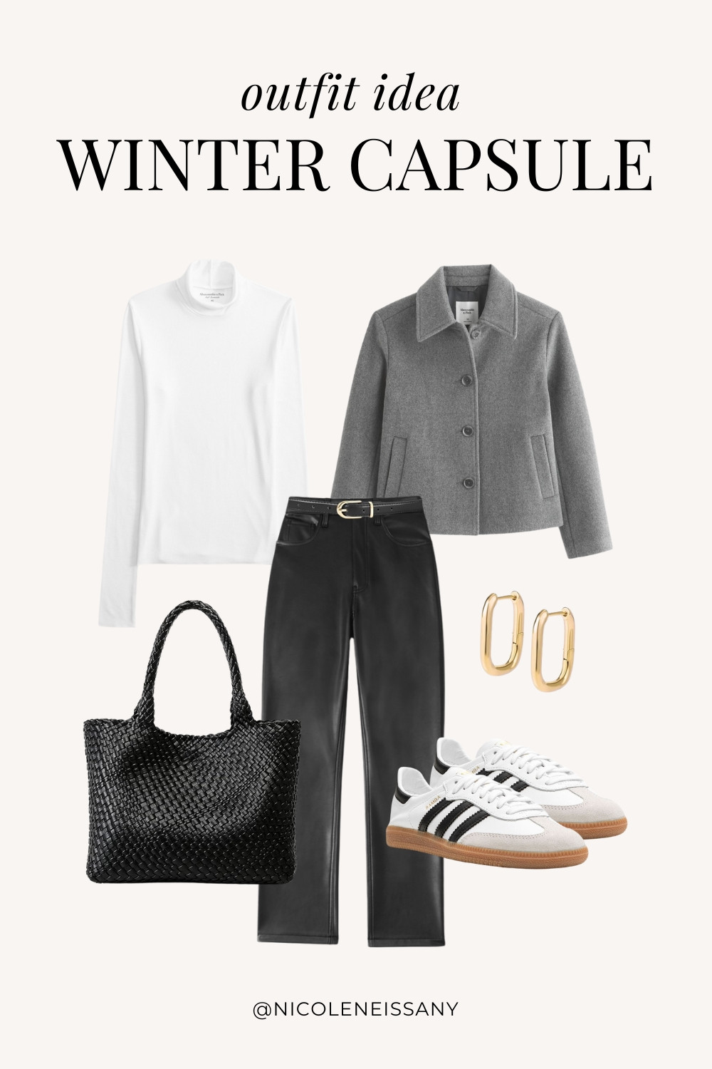 Winter Capsule Wardrobe Outfit Idea | winter capsule outfit, winter outfit, winter outfits, winter style, winter fashion, winter 2024 fashion, winter outfits 2024, winter trends 2024, winter outfit inspo, winter outfit inspiration, winter capsule wardrobe essentials, winter wardrobe essentials, winter closet essentials, winter essentials, winter basics, winter must haves, neutral capsule wardrobe, neutral outfit, neutral fashion, casual outfit, casual date night outfit, elevated casual outfit, brunch outfit, everyday outfit, errands outfit, Abercrombie, Amazon Fashion, Revolve, Lulus, Nordstrom, H&M, Mango // winter jacket, wool jacket, peacoat, bomber jacket, turtleneck top, leather pants, adidas samba decon sneakers, adidas samba sneakers, neutral sneakers, gold square hoop earrings, woven tote bag, woven bag

#LTKSeasonal #LTKShoeCrush #LTKItBag #LTKStyleTip #LTKFindsUnder50 #LTKFindsUnder100 #LTKTravel #LTKHome #LTKParties #LTKSaleAlert  

 