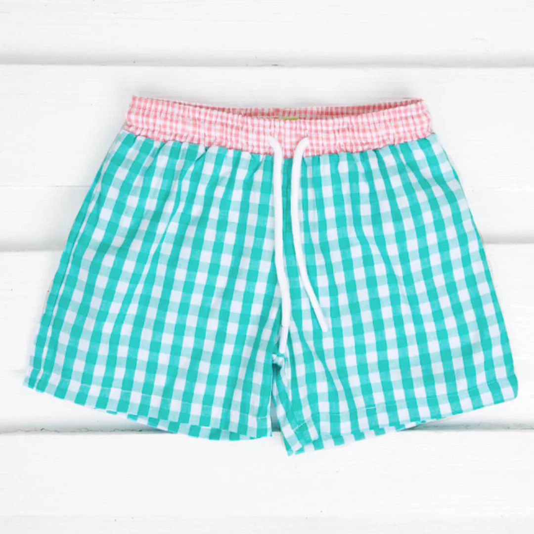 Green Gingham Swim Trunks | Classic Whimsy