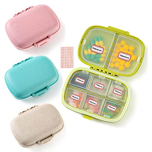 4 Pack Pill Organizer, Daily Pill Case with Label, 8 Compartment Travel Pill Box for Pocket Purse, Medicine Case, Waterproof Portable Pill Supplement Case, Pill Container to Hold Vitamin | Amazon (US)