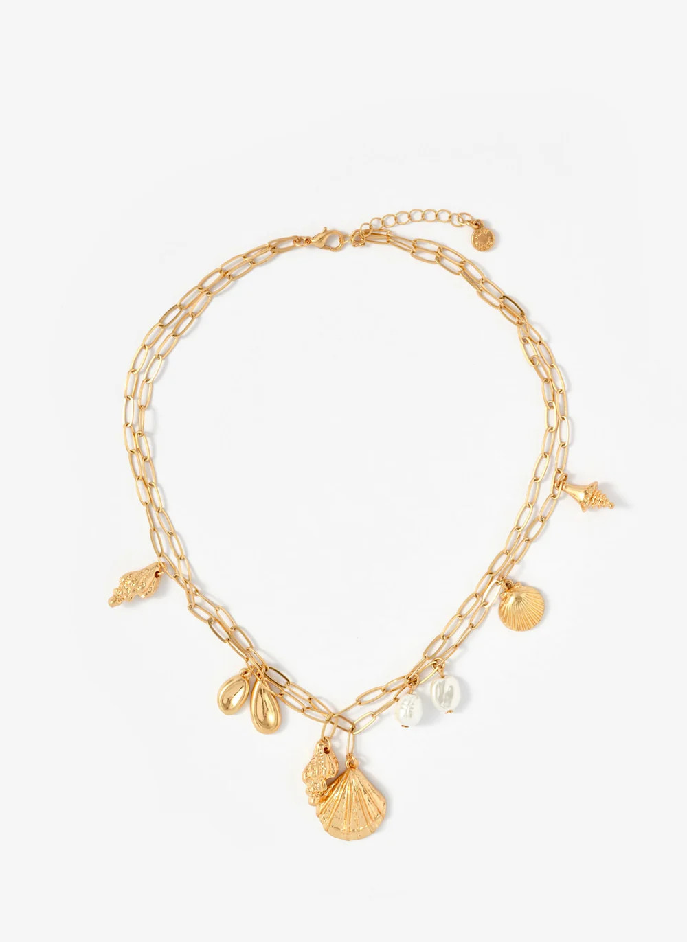 Gold Tone Double Layered Charm Necklace | Mint Velvet