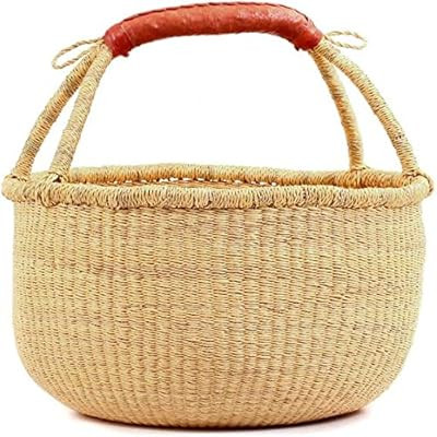 Fair Trade Ghana Bolga African Dye-Free Fully Shaped Market Basket 14-16" Across, 20267, Made in ... | Amazon (US)