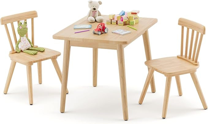 Curipeer Windsor Kids Table and 2 Chair Set, Rubberwood Children Toddler Table and Chair Set with... | Amazon (US)