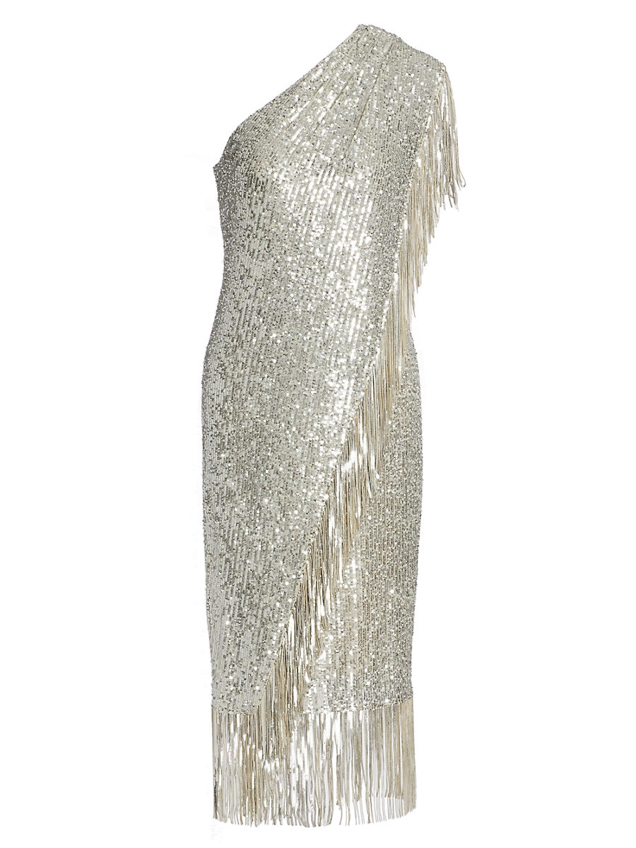 Women's Fringed Sequin One-Shoulder Dress - Silver - Size 2 | Saks Fifth Avenue