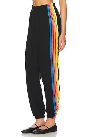 Aviator Nation 5 Stripe Sweatpant in Black & Neon Rainbow from Revolve.com | Revolve Clothing (Global)