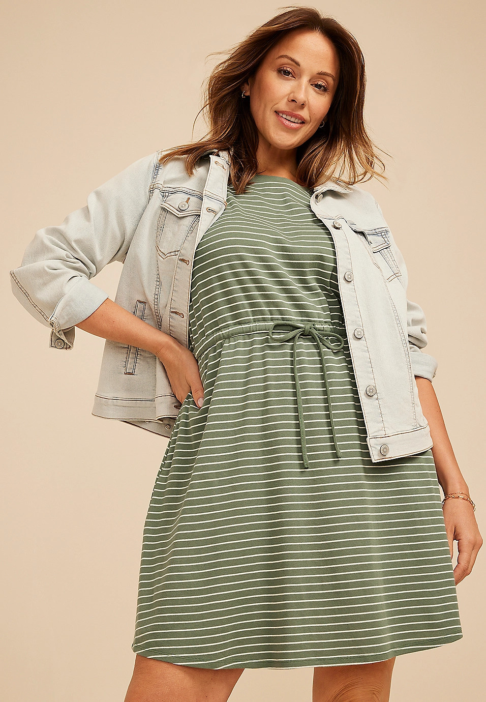 Plus Size 24/7 Striped Scoop Neck Mini Dress | Maurices