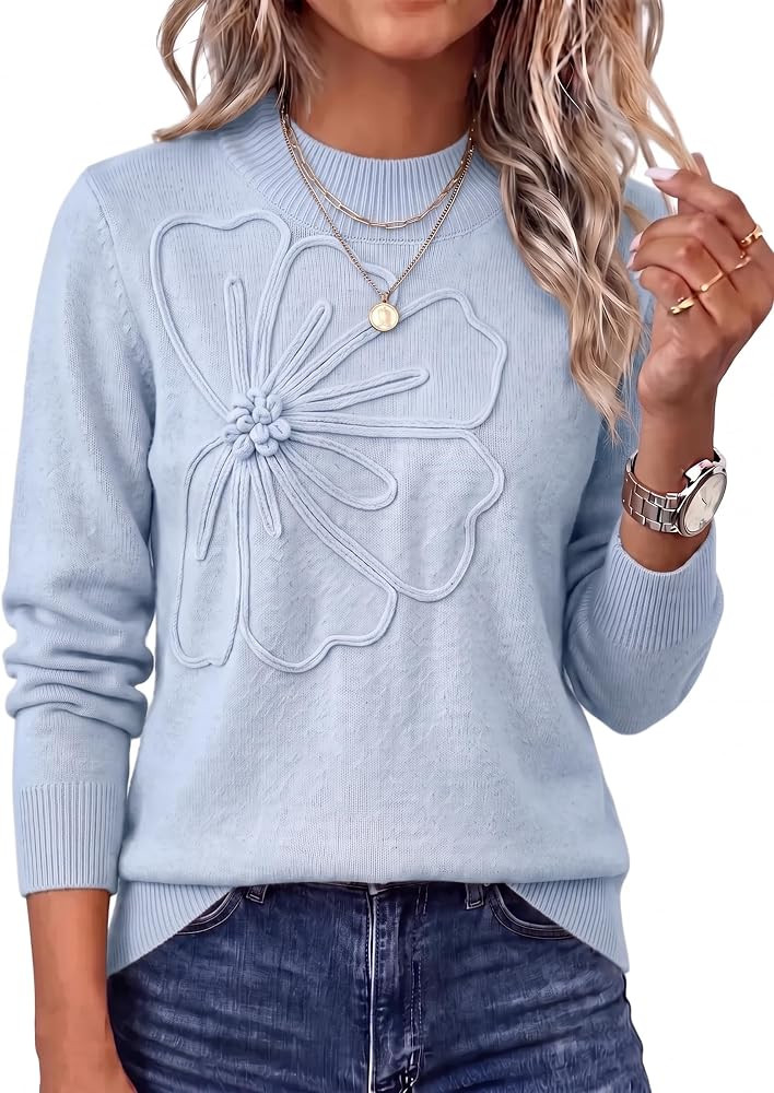Dokotoo Womens 2026 Fall Sweaters Crew Neck Trendy Flower Knit Cute Outfits | Amazon (US)