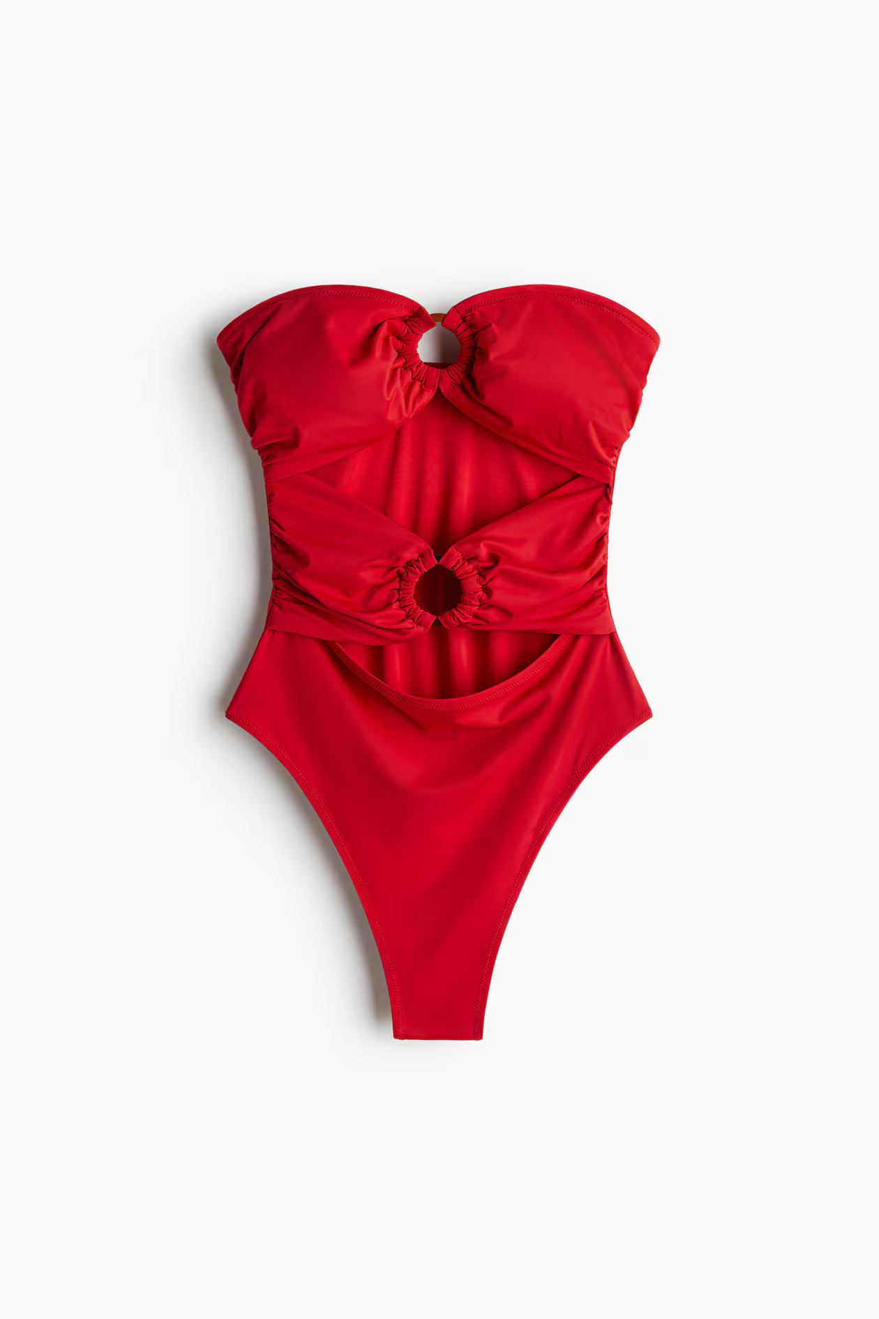 Padded-Cup High-Leg Bandeau Swimsuit - Red - Ladies | H&M CA | H&M (US + CA)