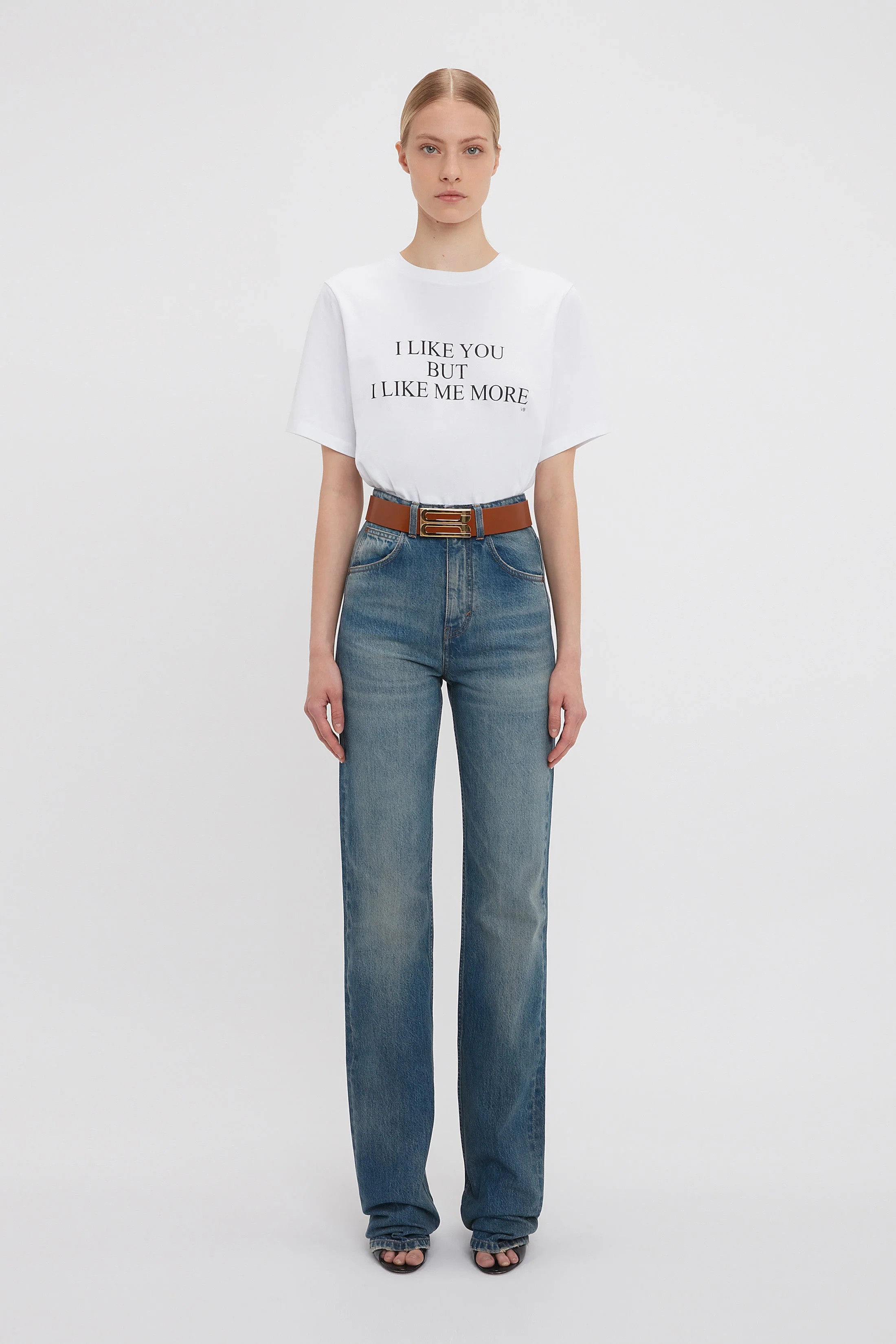 'I Like You But I Like Me More' Slogan T-Shirt In White | Victoria Beckham US