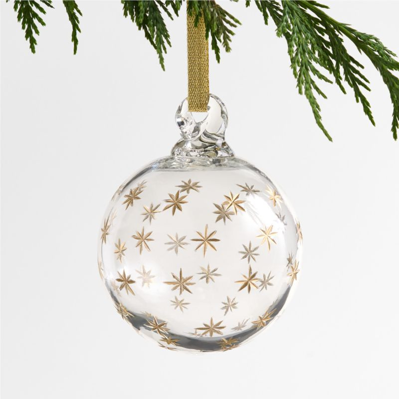 Gold Etched Star Ball Christmas Ornament | Crate & Barrel | Crate & Barrel
