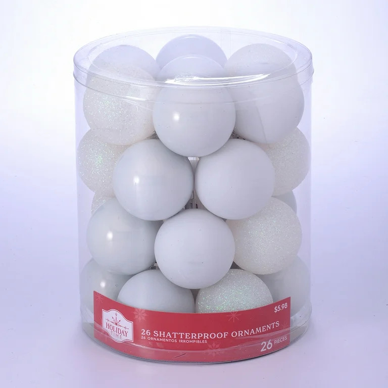Holiday Time White Shatterproof Ball Christmas Ornaments, 26 Count | Walmart (US)