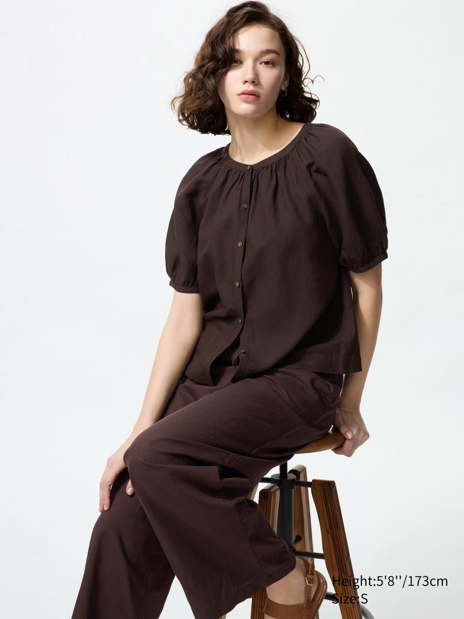 Linen Blend Volume Blouse (Short Sleeve) | UNIQLO (UK)