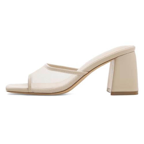 Mattiventon Heeled Sandals for Women Slide Sandals Square Open Toe Mules Chunky Heels Slip On Sum... | Amazon (US)