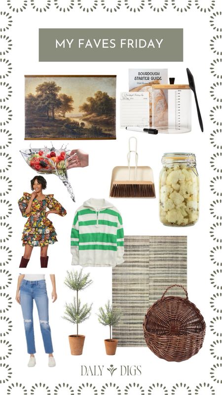 Some things I’m loving this week including a large tapestry I have my eye on, essentials for my sourdough journey, a party dress for a BIG Birthday celebration, the new rug for the guest room, the perfect new jean and some things I’m eyeing for the pantry. 