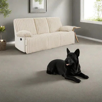 Space-saving Reclining Sofa, Faux Fur Beige, Modern Home Theater Sofa | Wayfair North America