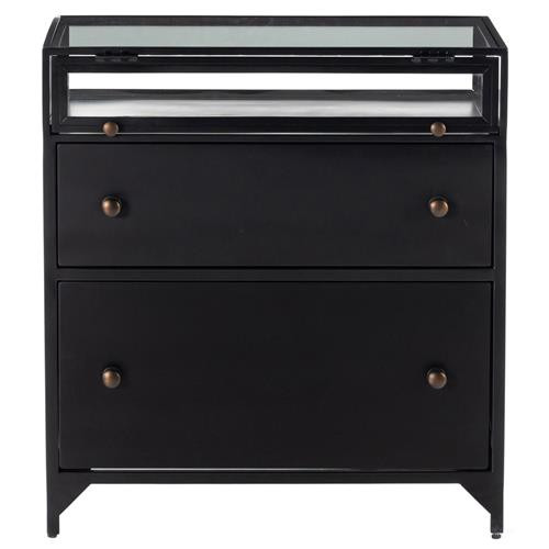 Katren Industrial Loft Black Iron Open Top Shelf 3 Drawer Nightstand | Kathy Kuo Home