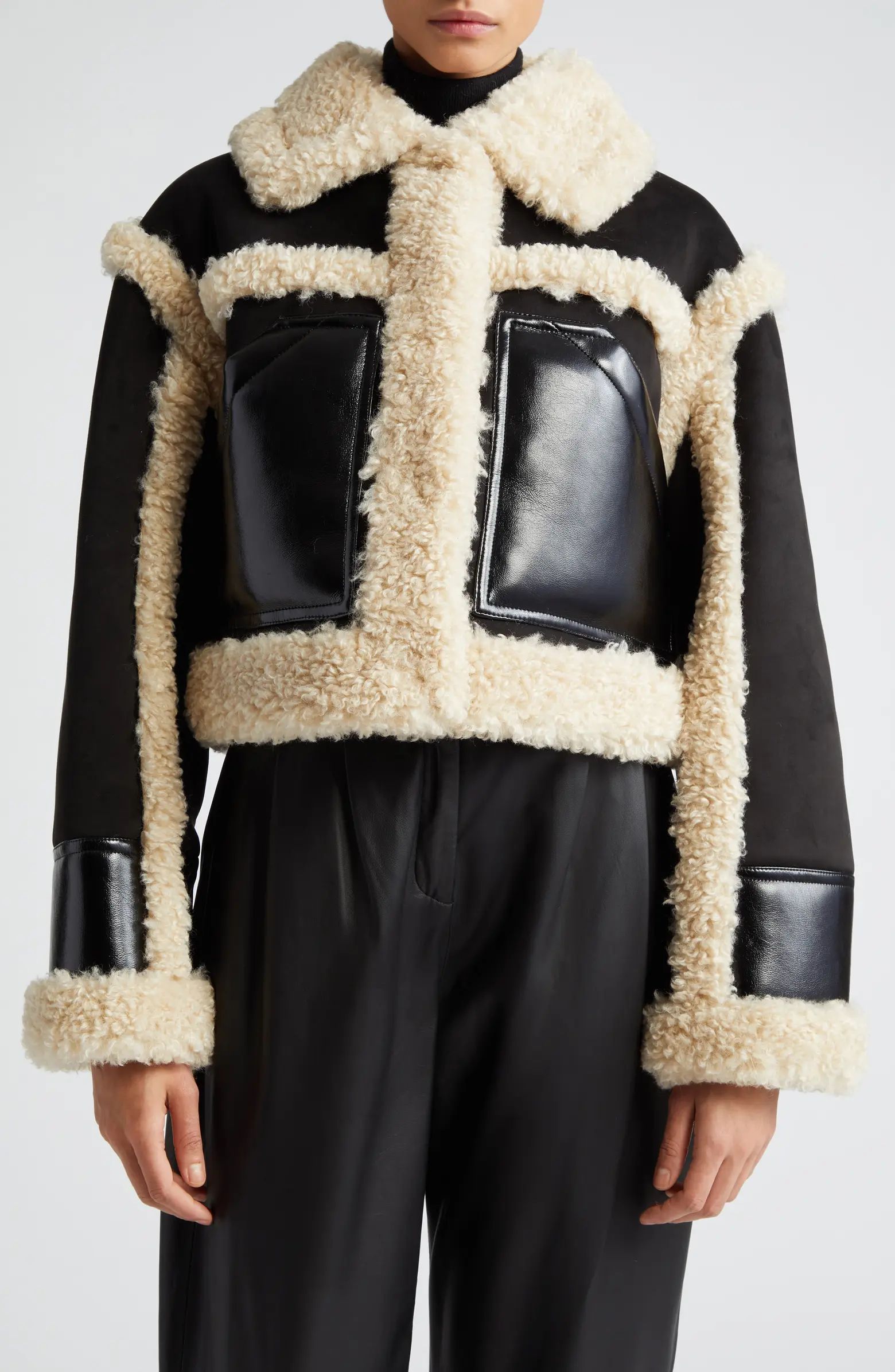 Edith Faux Shearling Trim Faux Suede Crop Jacket | Nordstrom