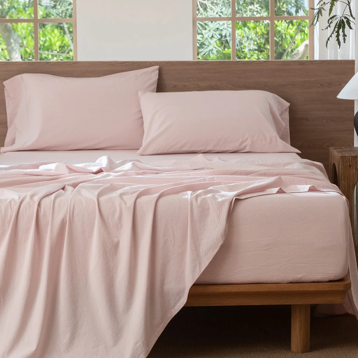 MooMee Sheet Set Extra Deep Pocket 100% Washed Cotton Linen Like Textured Lightweight Breathable | Wayfair North America