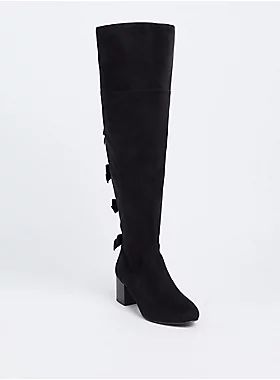 Black Faux Suede Bow Back Over-The-Knee Boot (Wide Width & Wide to Extra Wide Calf) | Torrid