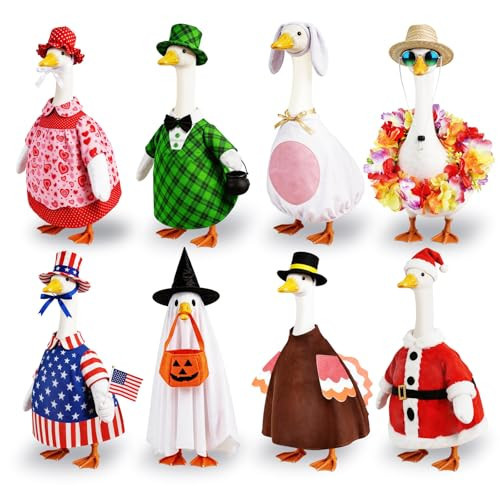 Kinhzrude 8 Set Porch Goose Outfits Holiday Goose Clothes - Valentine St. Patrick Easter Summer 4th of July Fall Halloween Christmas Lawn Porch Goose Clothing for Patio Yard Decor | Amazon (US)