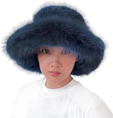 Lina & Lily Oversized Winter Faux Fur Bucket Hat for Women - Long Pile Fur Wide Moldable Brim | Amazon (US)