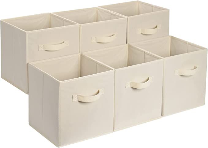 Amazon Basics Collapsible Fabric Storage Cubes Organizer with Handles, 13"x13"x13", Beige - Pack ... | Amazon (US)
