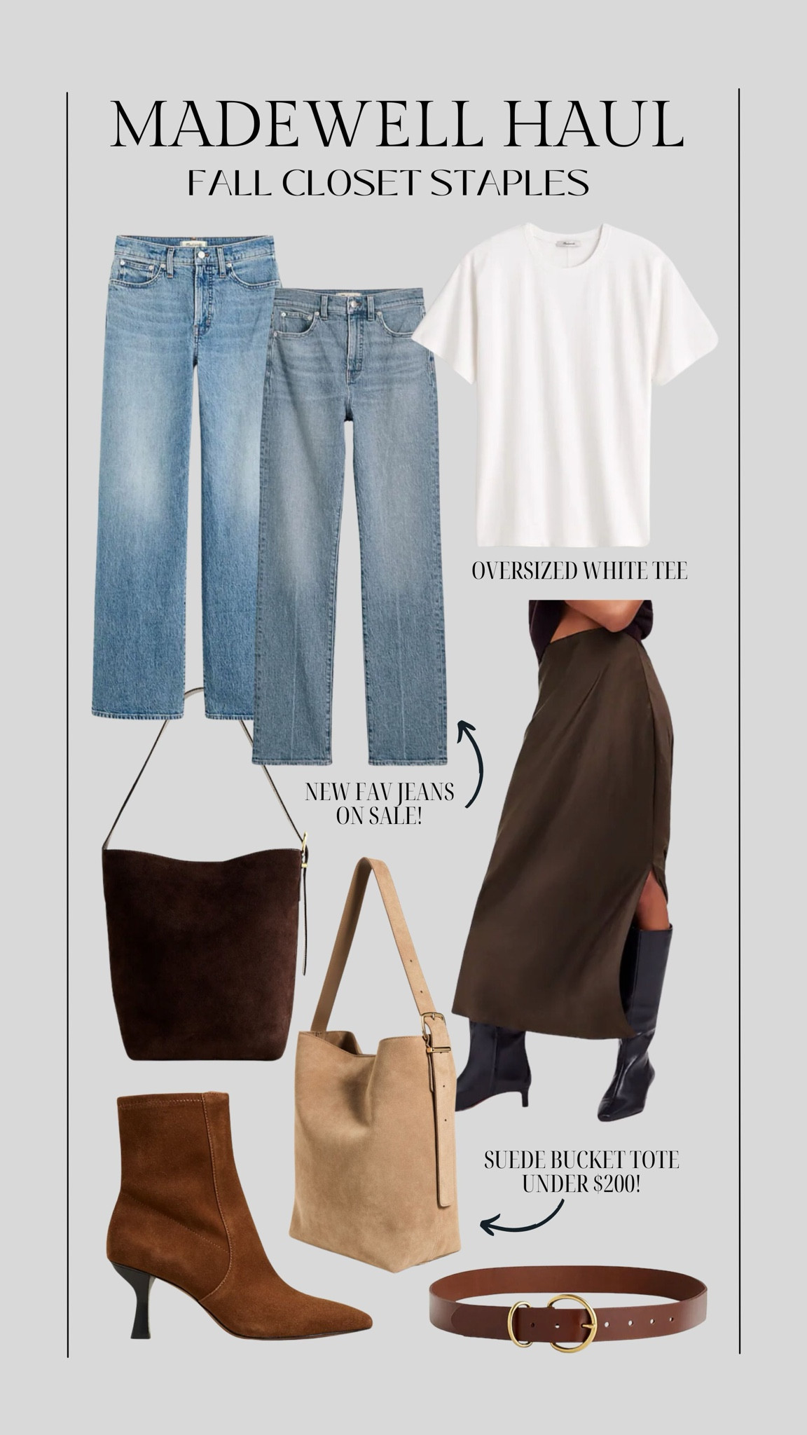 Madewell friends & family sale - early access happening now!  My new jeans, skirt, tees are all 25% off with code: EARLYACCESS ✨

Madewell sale, jeans, Madewell jeans sale, fall outfits, teacher outfits, silk skirt, brown skirt, maxi skirt, white tee, straight leg jeans, fall fashion, bucket bag, suede bag, madewell bag, suede booties, brown booties, Christine Andrew 

#LTKStyleTip #LTKFallSale #LTKSaleAlert