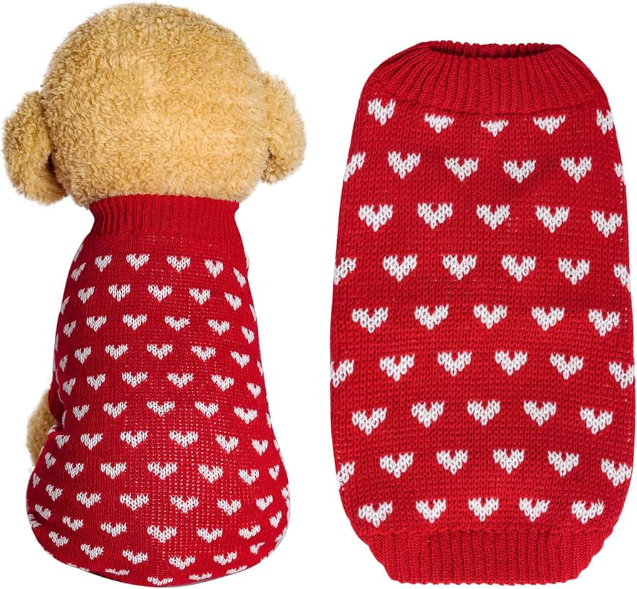 Dxhycc Dog Knitted Sweater Dog Heart Sweater Puppy Sweater Warm Soft Pet Holiday Clothes for Smal... | Amazon (US)