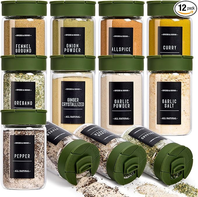 12 pcs Glass Spice Jars With Labels,6oz Glass seasoning Containers with Silicone Lids,Small Spice... | Amazon (US)