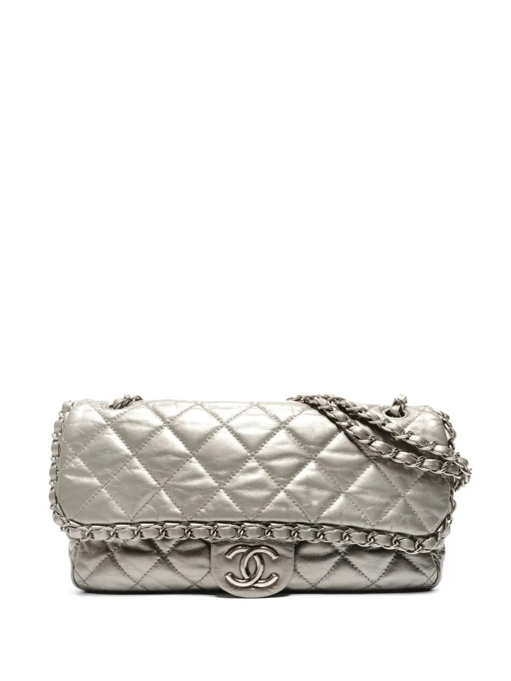 CHANEL Pre-Owned 2010-2011 diamond-quilted metallic shoulder bag - Silver | Farfetch Global