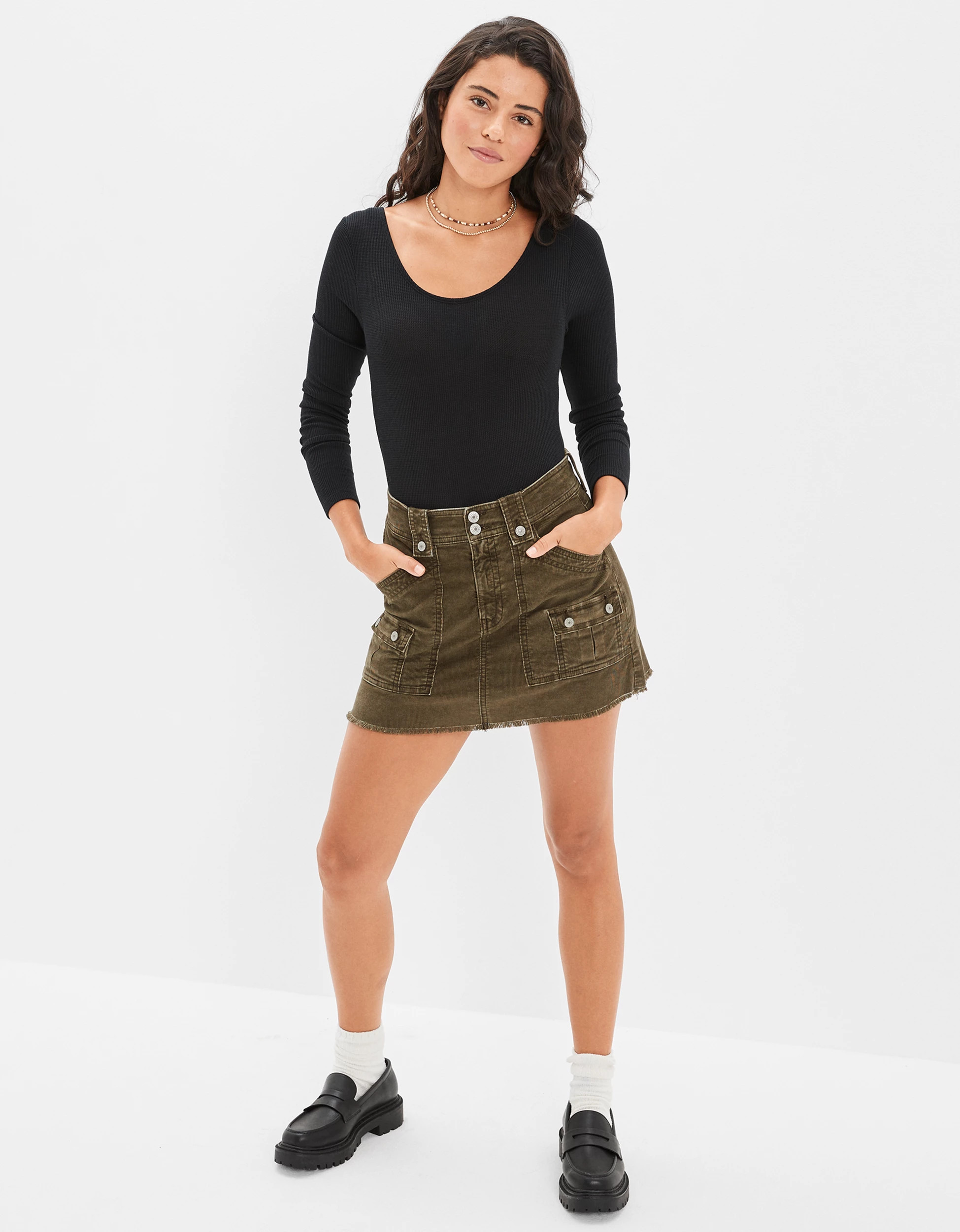 AE Long-Sleeve Scoop Neck Bodysuit | American Eagle Outfitters (US & CA)