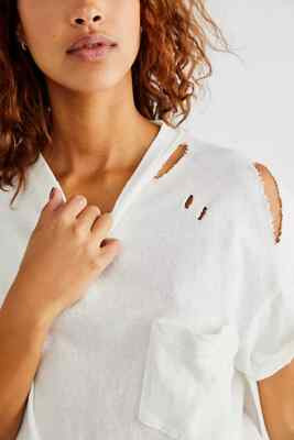 FREE PEOPLE WE THE FREE WHITE SHORT SLEEVE OVERSIZED DISTRESS RUBI TEE Sz S | eBay US