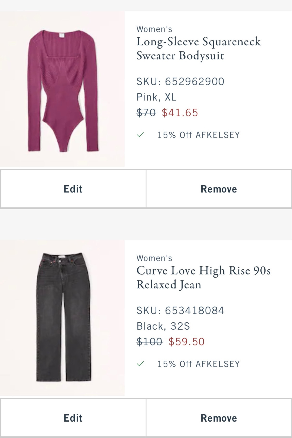 My recent Abercrombie order. The cyber Monday deals are insane today! 

Everything is 30% off with an additional 15% off on select styles. I was also able to use Kelclights code at checkout (AFKELSEY) for an additional 15% off of those already amazing deals! 🤯


If you’d had something on your wish list I’d for sure snag them today! 



Abercrombie 
Abercrombie Jeans
Curve Love Jeans 
High Rise Jeans
Plus Size Fashion 
Plus Size Looks
Midsize Looks
Midsize Fashion 
Curvy Fashion 
Size 16
Size 14 