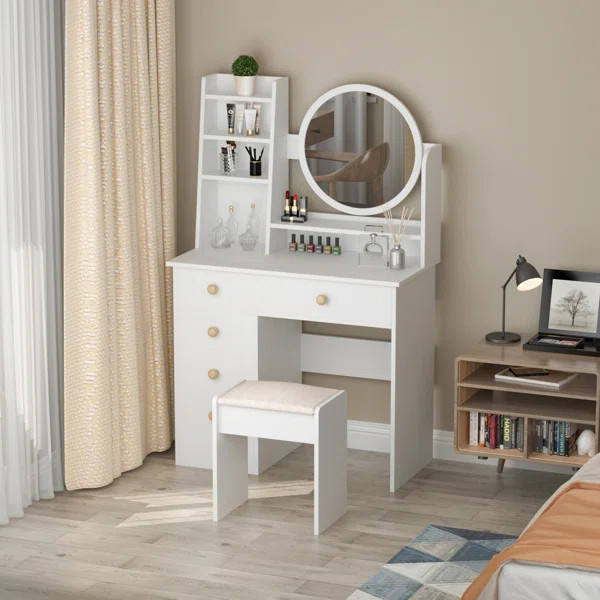 Gerdhild Vanity Set with Stool and Mirror | Wayfair North America