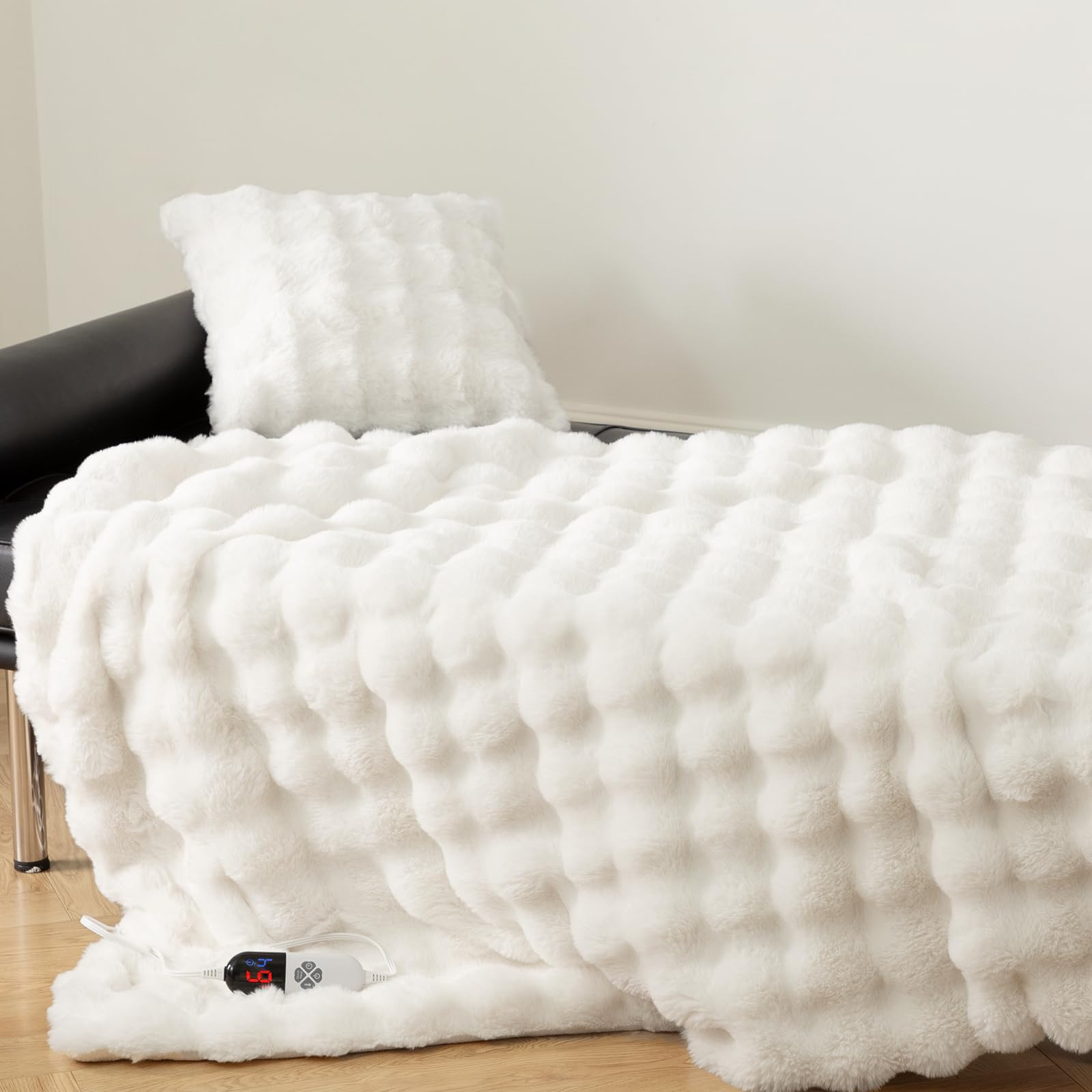 Faux Fur Heated Blanket Throw White - Luxury Fluffy Rabbit Bubble Electric Blanket with 6 Heating... | Amazon (US)