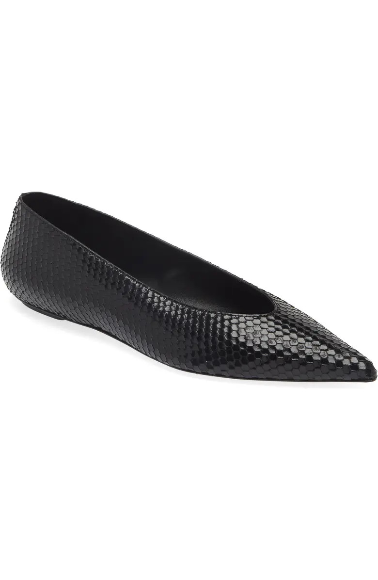 Stuart Weitzman Lina Snakeskin Embossed Pointed Toe Flat (Women) | Nordstrom | Nordstrom