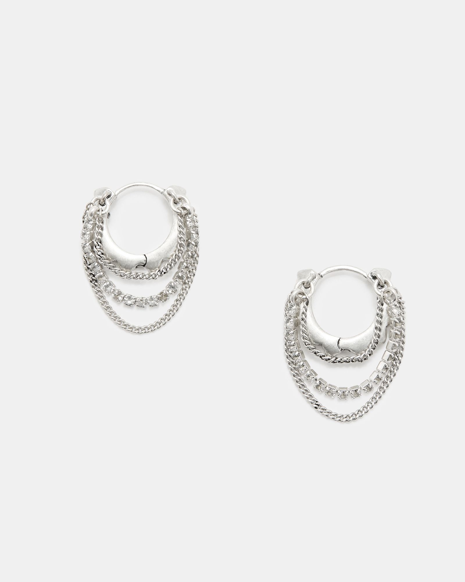 Trudy Small Chain Hoop Earrings WARM SILVER/CRYSTL | ALLSAINTS US | AllSaints US