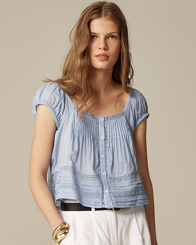 Cap-sleeve lace-trim top in cotton voile | J. Crew US