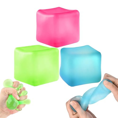 3Pcs Stress Cube Squishy Toys, Slow Rising Ice Cube Stress Balls, Sensory Fidget Toys for Anxiety Relief, Sensory Ice Cube Gel Filled Squishy Ball Toys for ADD/ADHD Kids Adults(Blue, Green, Pink) | Amazon (US)