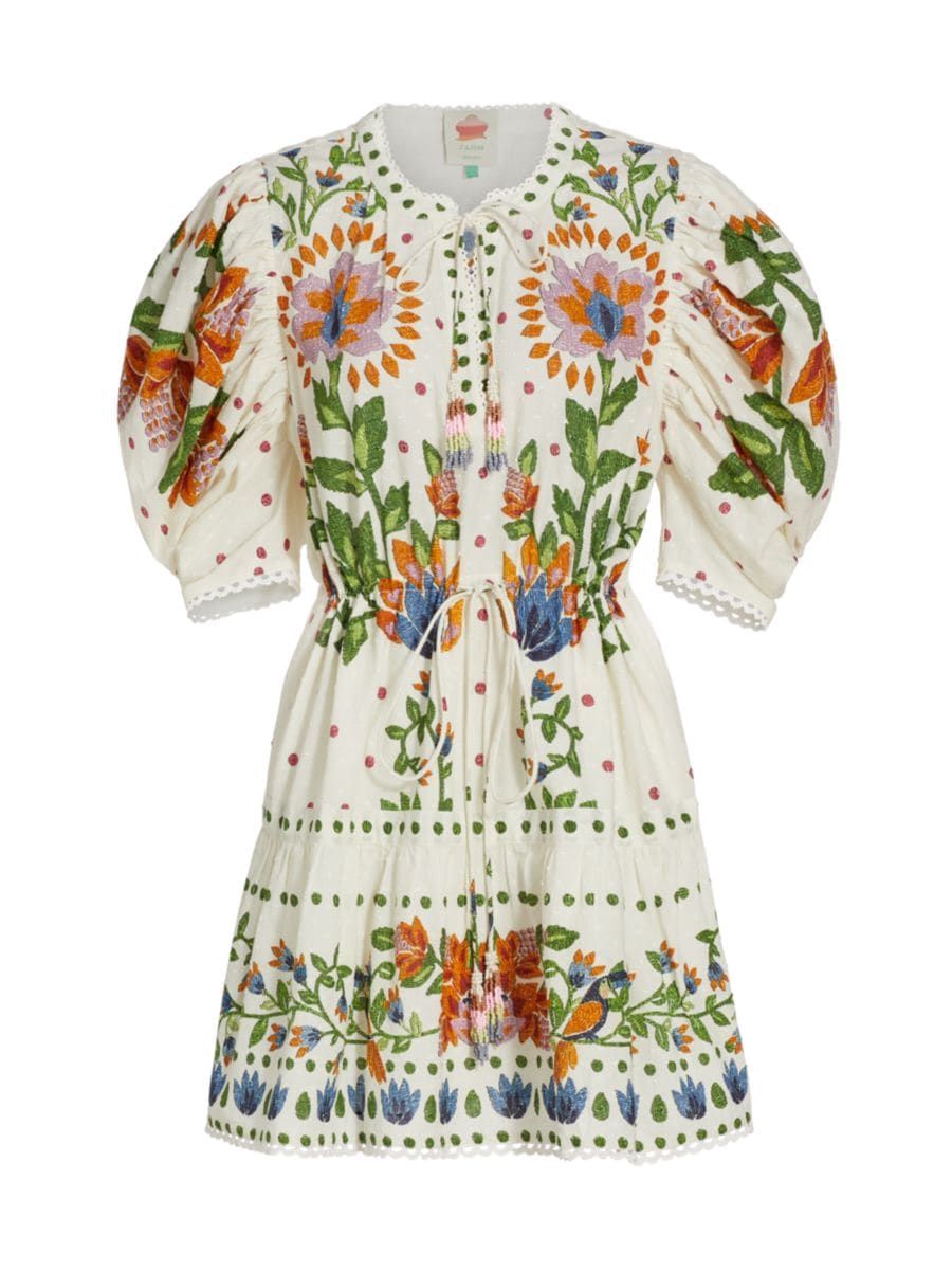 Farm Rio Summer Garden Embroidered Cotton Minidress | Saks Fifth Avenue